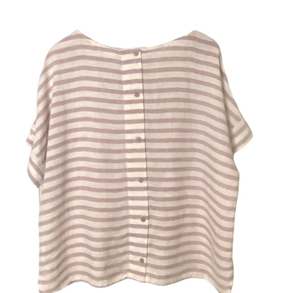 Sigrid Olsen 100% Linen Striped Button Back Tunic Blouse - Picture 2 of 6